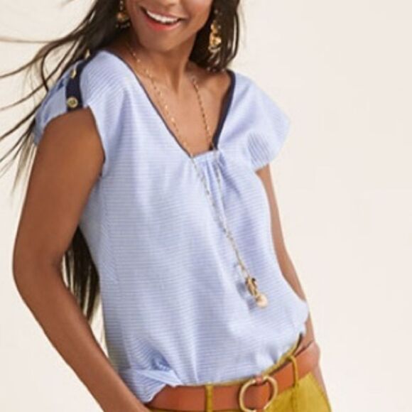 CAbi Style #5600 Windward Reversible Striped Nautical Linen Blend Top, XS - Picture 2 of 13